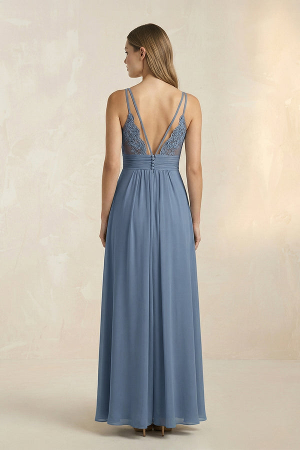 V-Neck A-Line Pleated Chiffon Bridesmaid Dress in Neptune - KISS BRIDAL BRIDESMAID DRESSES