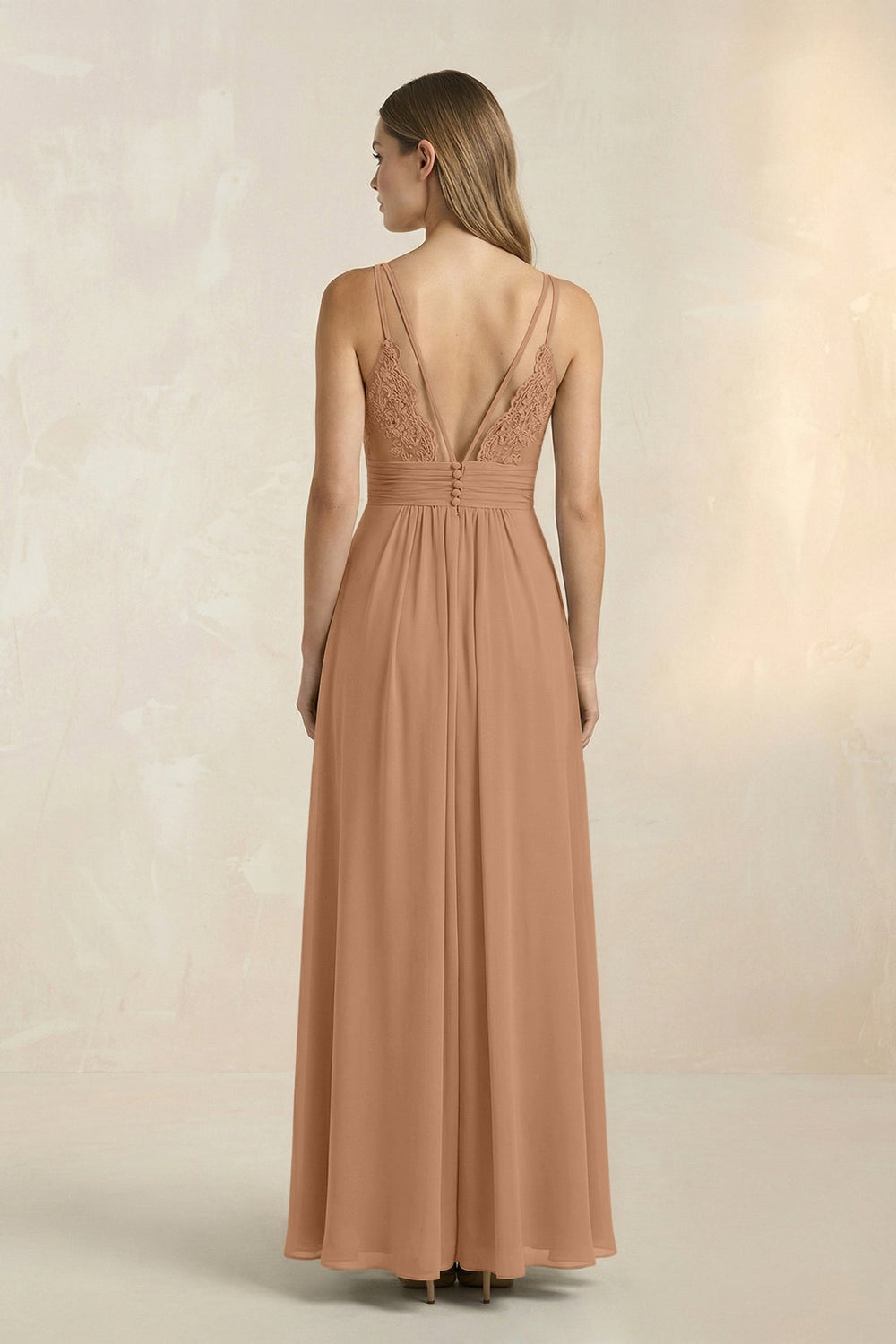 V-Neck A-Line Pleated Chiffon Bridesmaid Dress in Bronzer