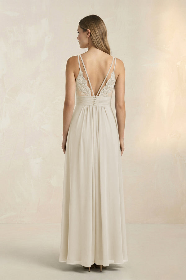 V - Neck A - Line Pleated Chiffon Bridesmaid Dress in Dove Gray - KISS BRIDAL Bridesmaid Dresses