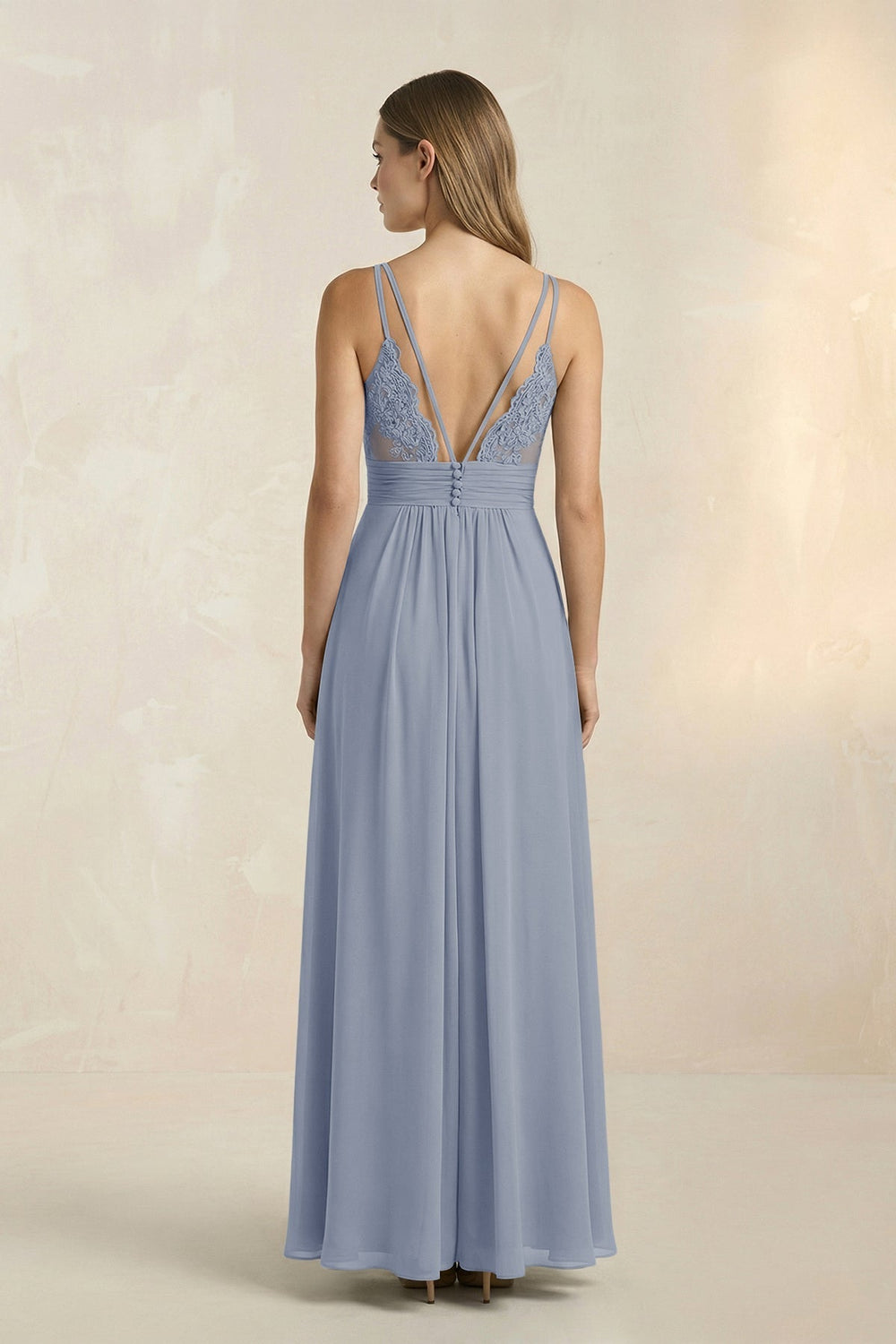 V-Neck A-Line Pleated Chiffon Bridesmaid Dress in Twilight