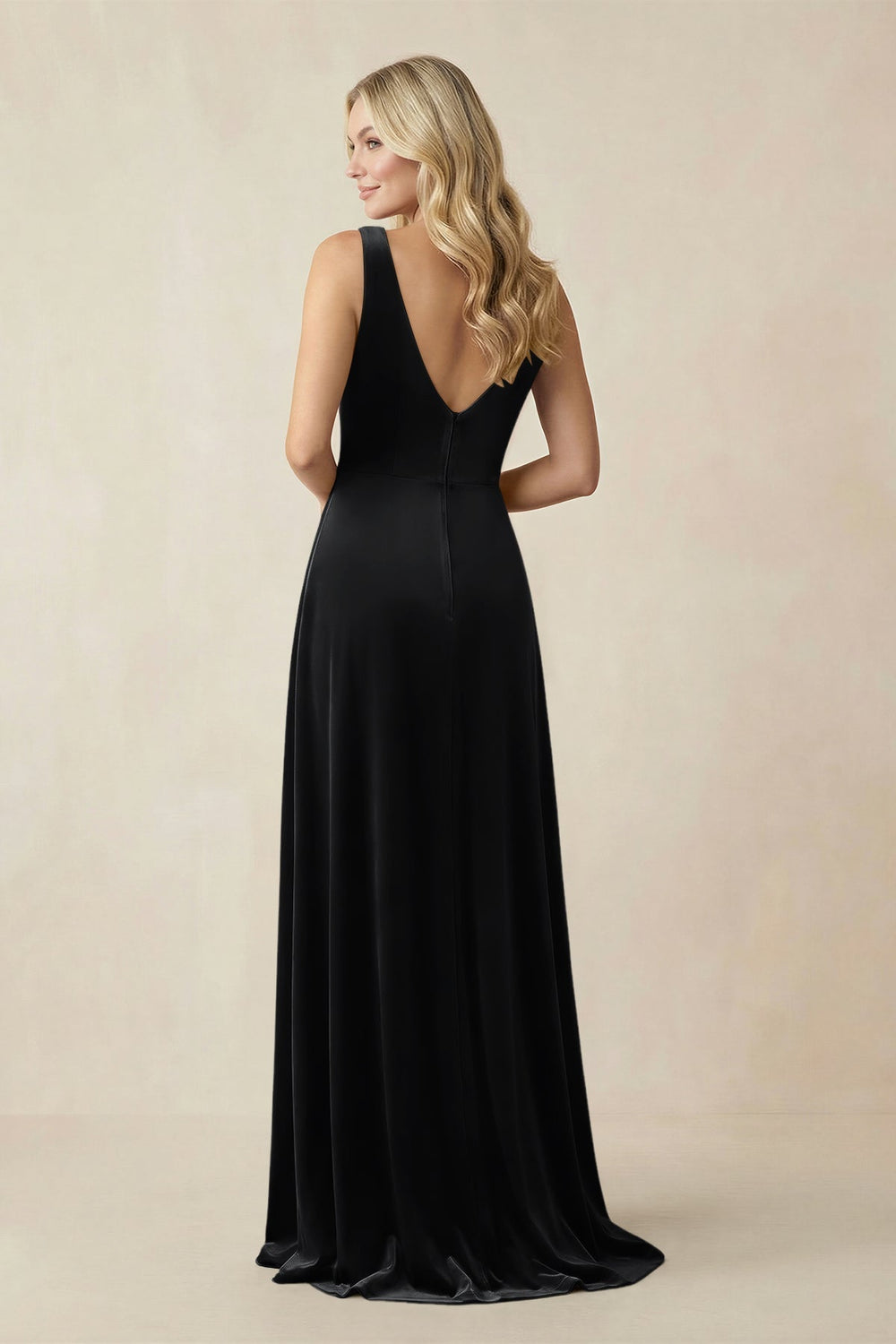 V-Neck A-Line Velvet Bridesmaid Dress in Black