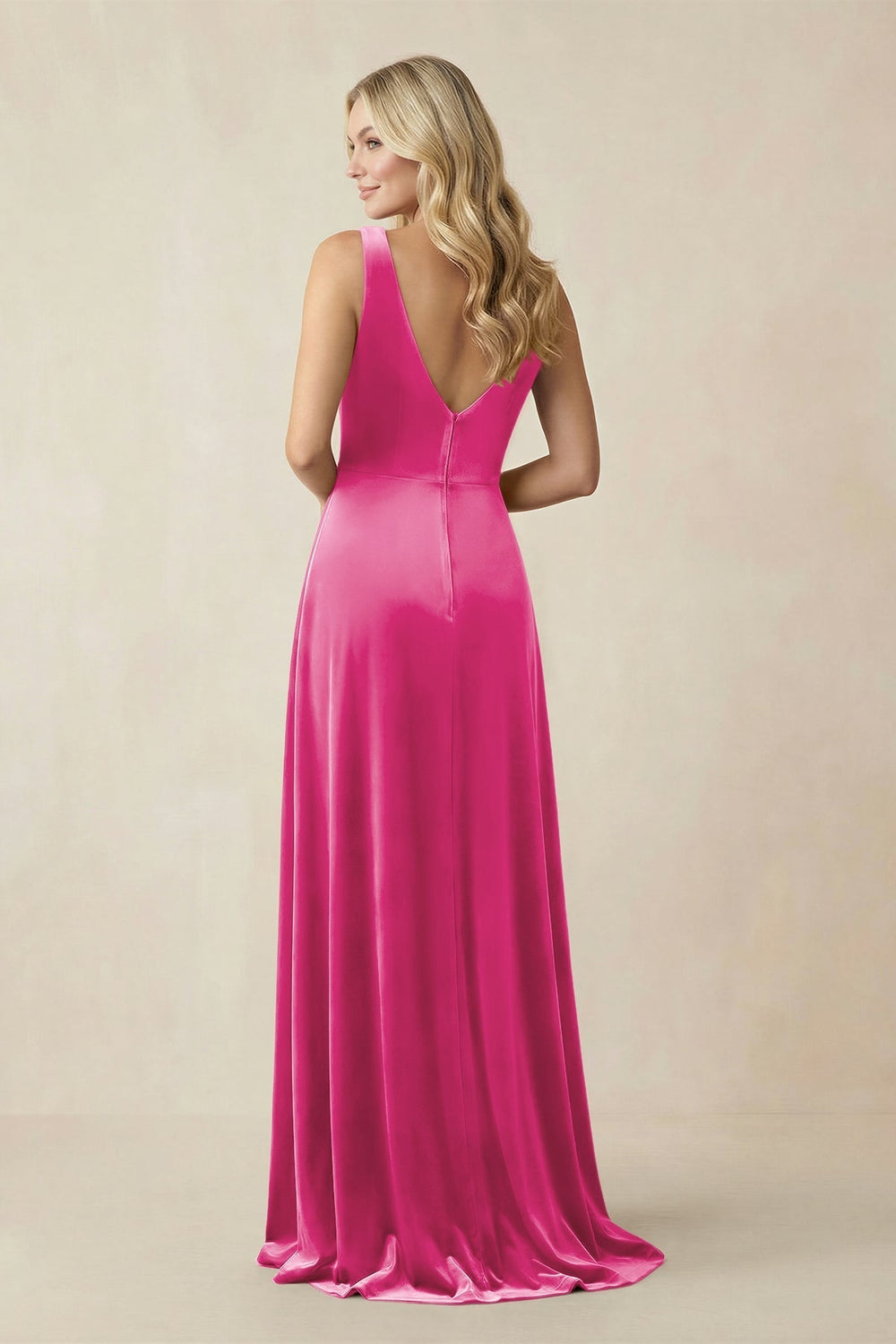 V-Neck A-Line Velvet Bridesmaid Dress in Bon Bon Pink
