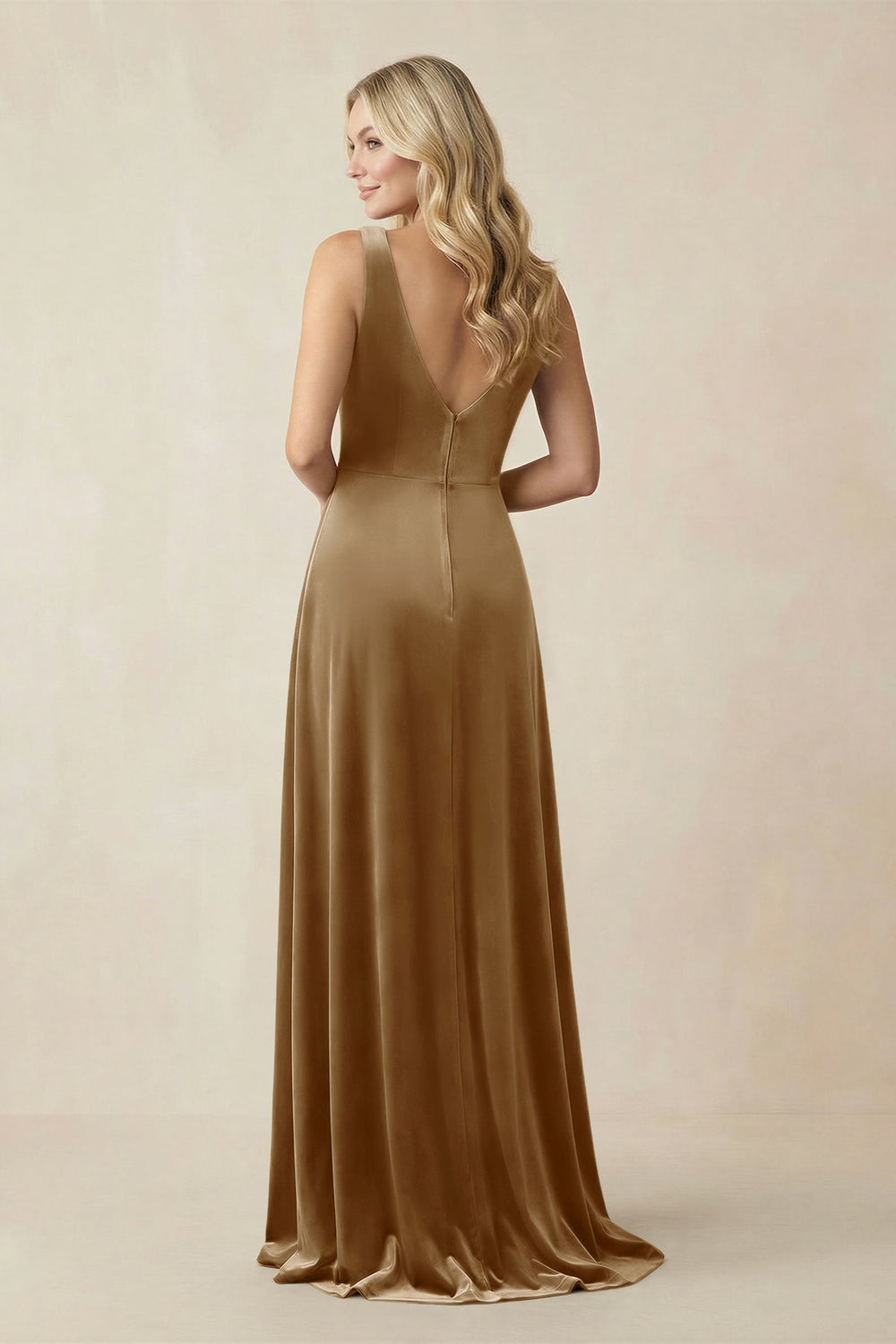 V-Neck A-Line Velvet Bridesmaid Dress in Bronzer
