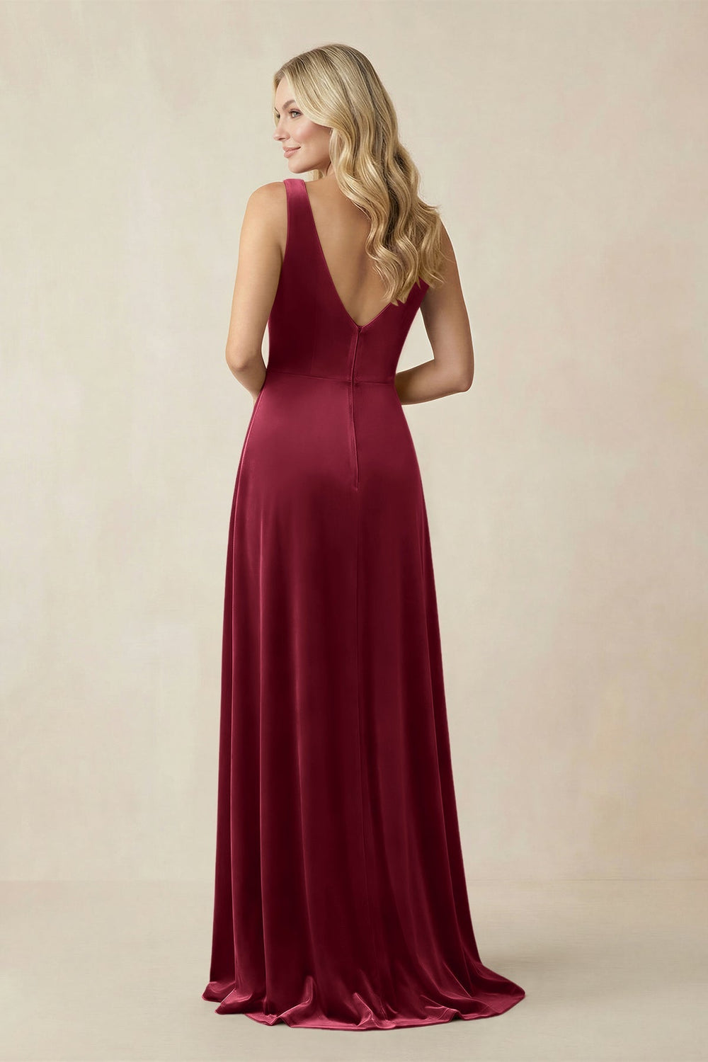 V-Neck A-Line Velvet Bridesmaid Dress in Burgundy