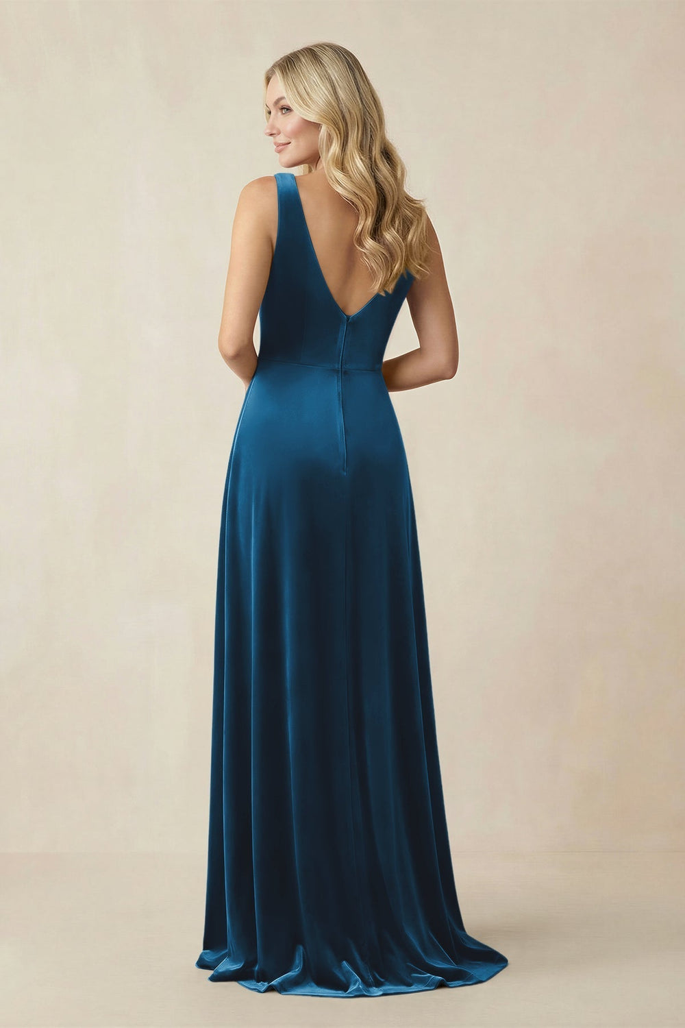 V-Neck A-Line Velvet Bridesmaid Dress in Dark Teal