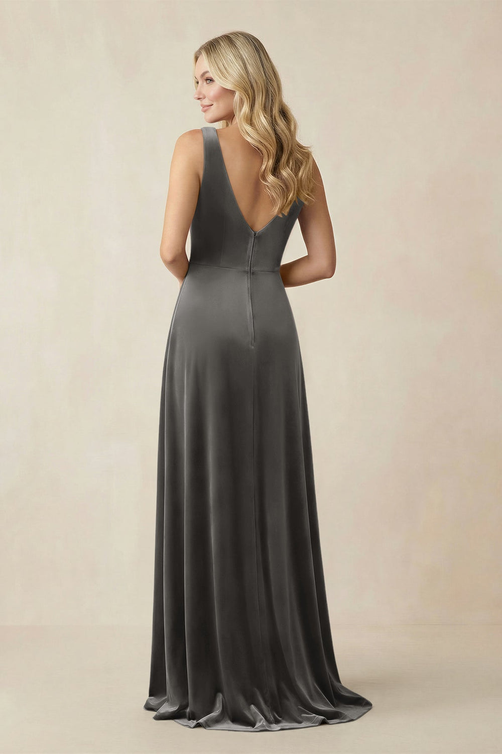 V-Neck A-Line Velvet Bridesmaid Dress in Frost