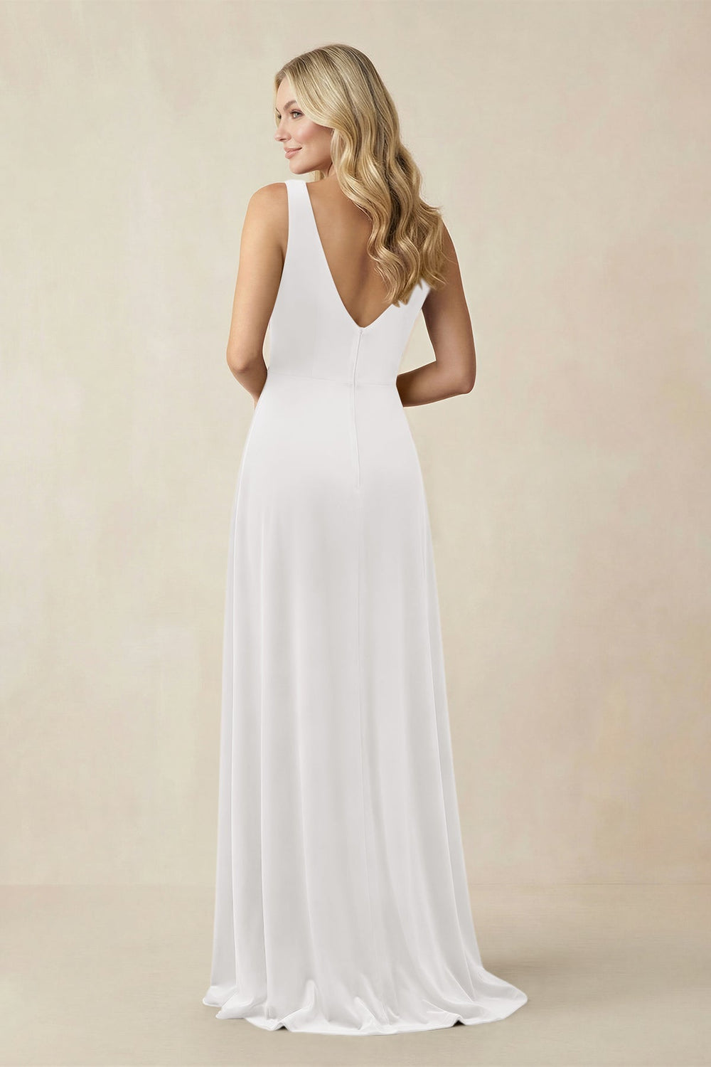 V-Neck A-Line Velvet Bridesmaid Dress in Ivory