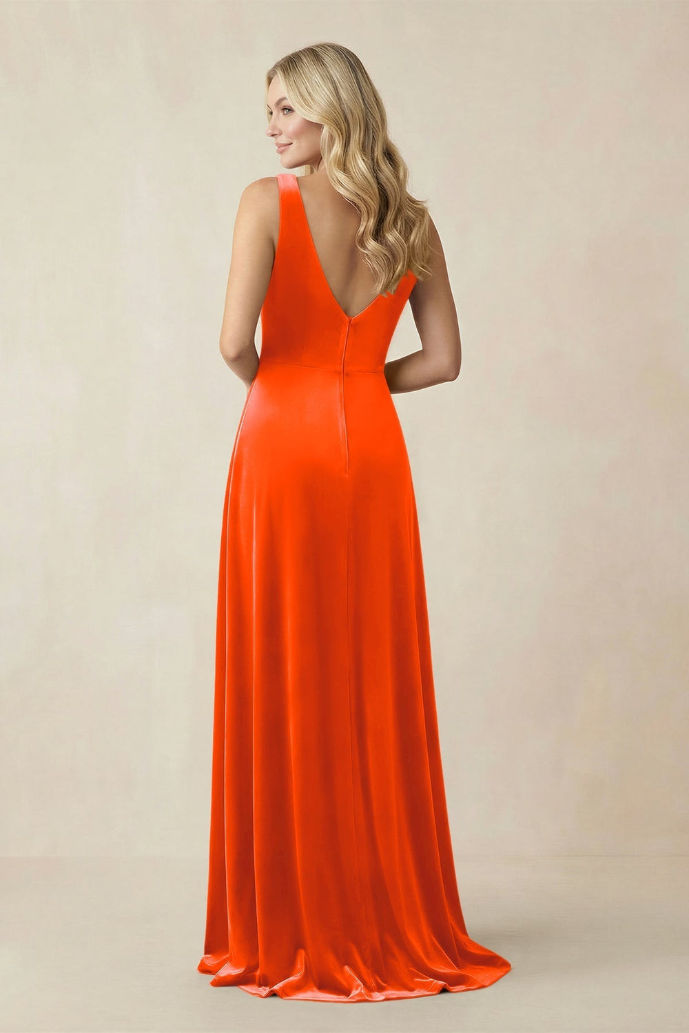 V-Neck A-Line Velvet Bridesmaid Dress in Orange