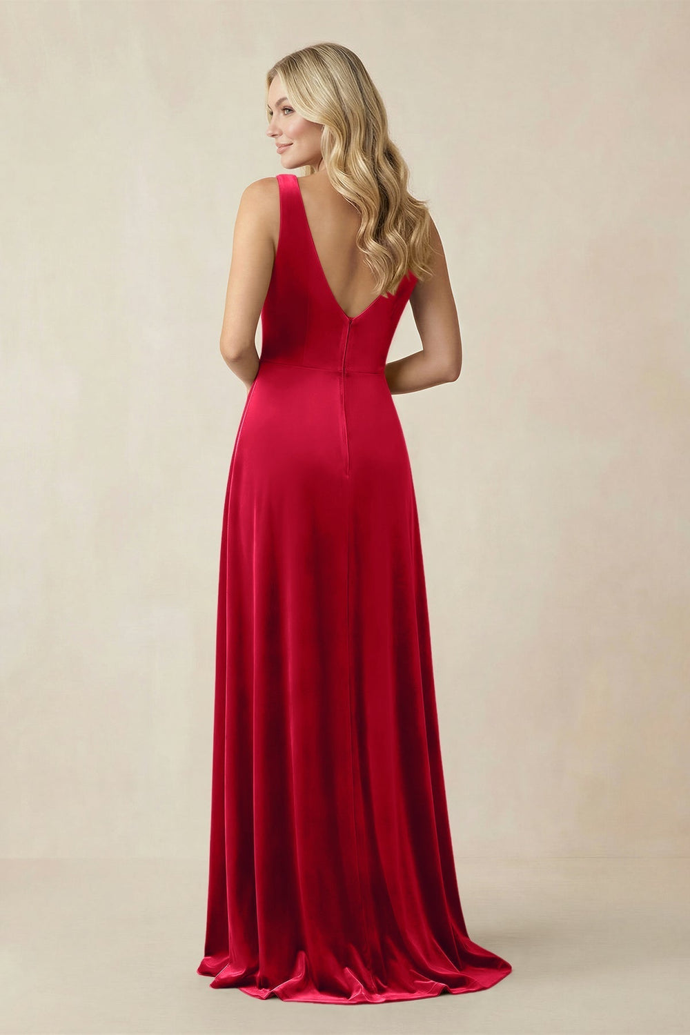 V-Neck A-Line Velvet Bridesmaid Dress in Spice