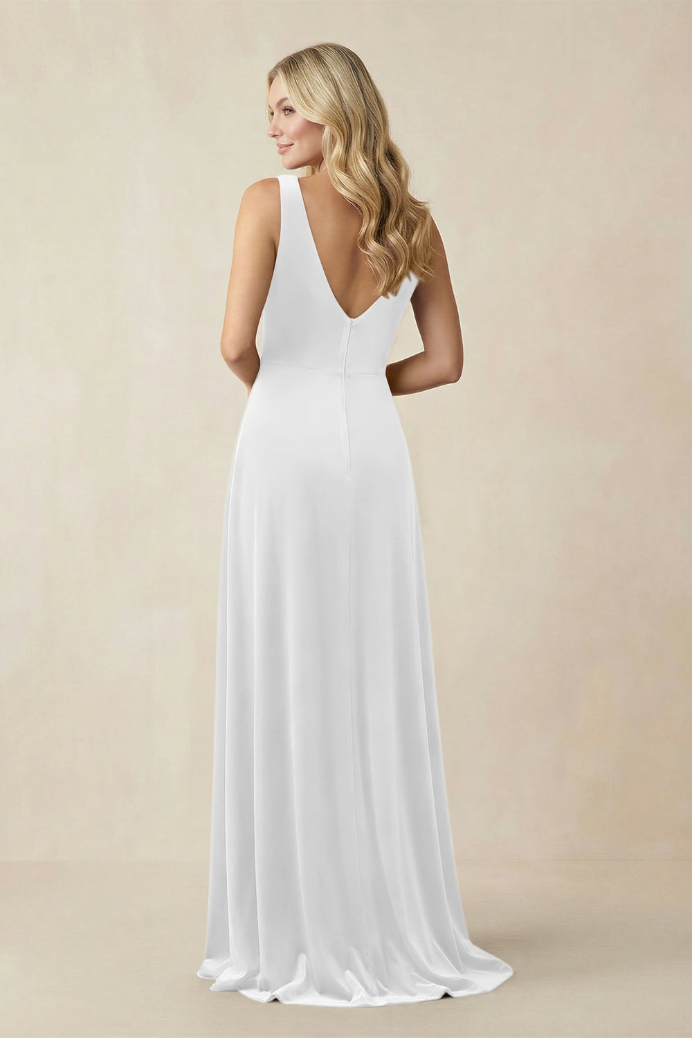 V-Neck A-Line Velvet Bridesmaid Dress in White