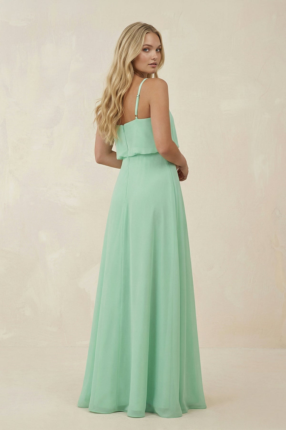 V-Neck Blouson A-Line Chiffon Bridesmaid Dress in Pale Pistachio