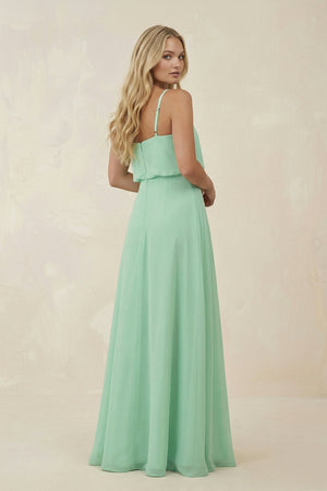 V-Neck Blouson A-Line Chiffon Bridesmaid Dress in Pale Pistachio - KISS BRIDAL BRIDESMAID DRESSES