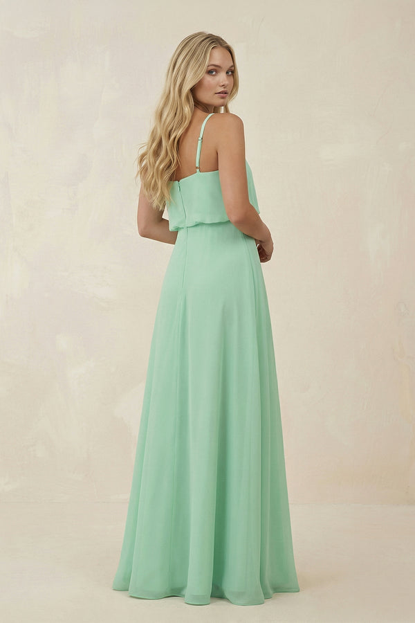 V-Neck Blouson A-Line Chiffon Bridesmaid Dress in Pale Pistachio - KISS BRIDAL BRIDESMAID DRESSES