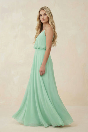 V-Neck Blouson A-Line Chiffon Bridesmaid Dress in Pale Pistachio - KISS BRIDAL BRIDESMAID DRESSES