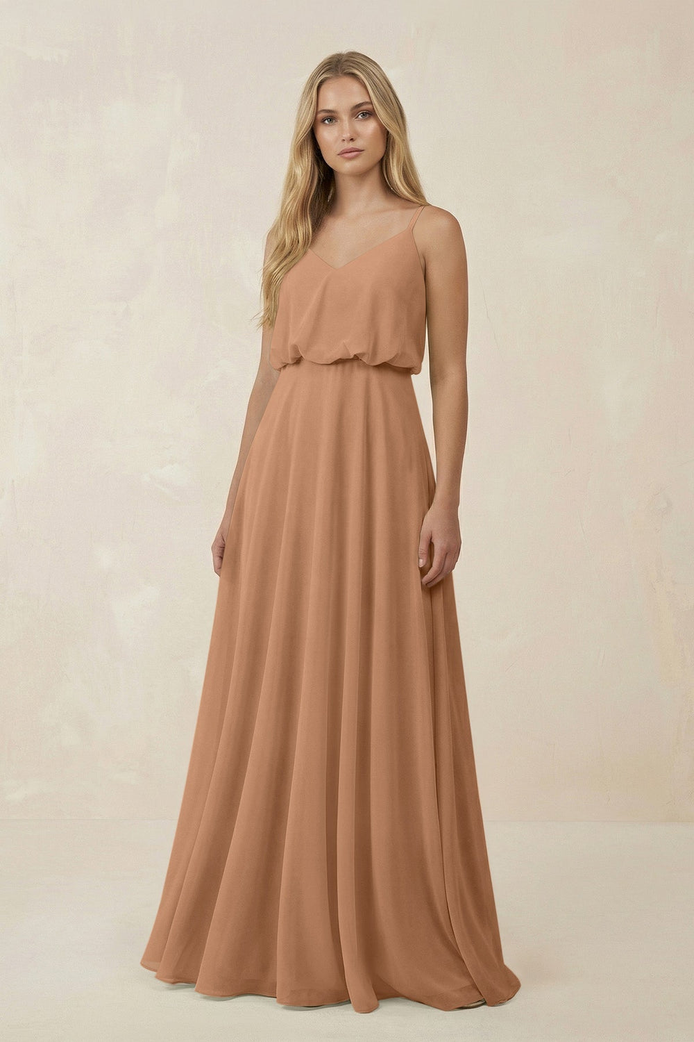 V-Neck Blouson A-Line Chiffon Bridesmaid Dress in Bronzer