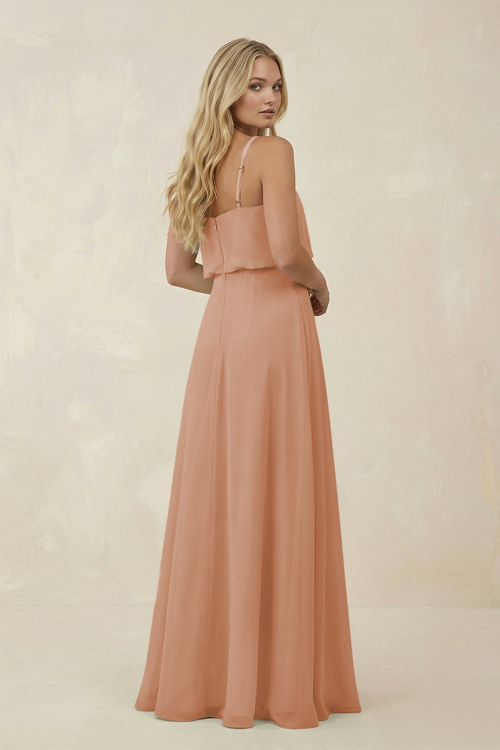 V-Neck Blouson A-Line Chiffon Bridesmaid Dress in Champagne Rose