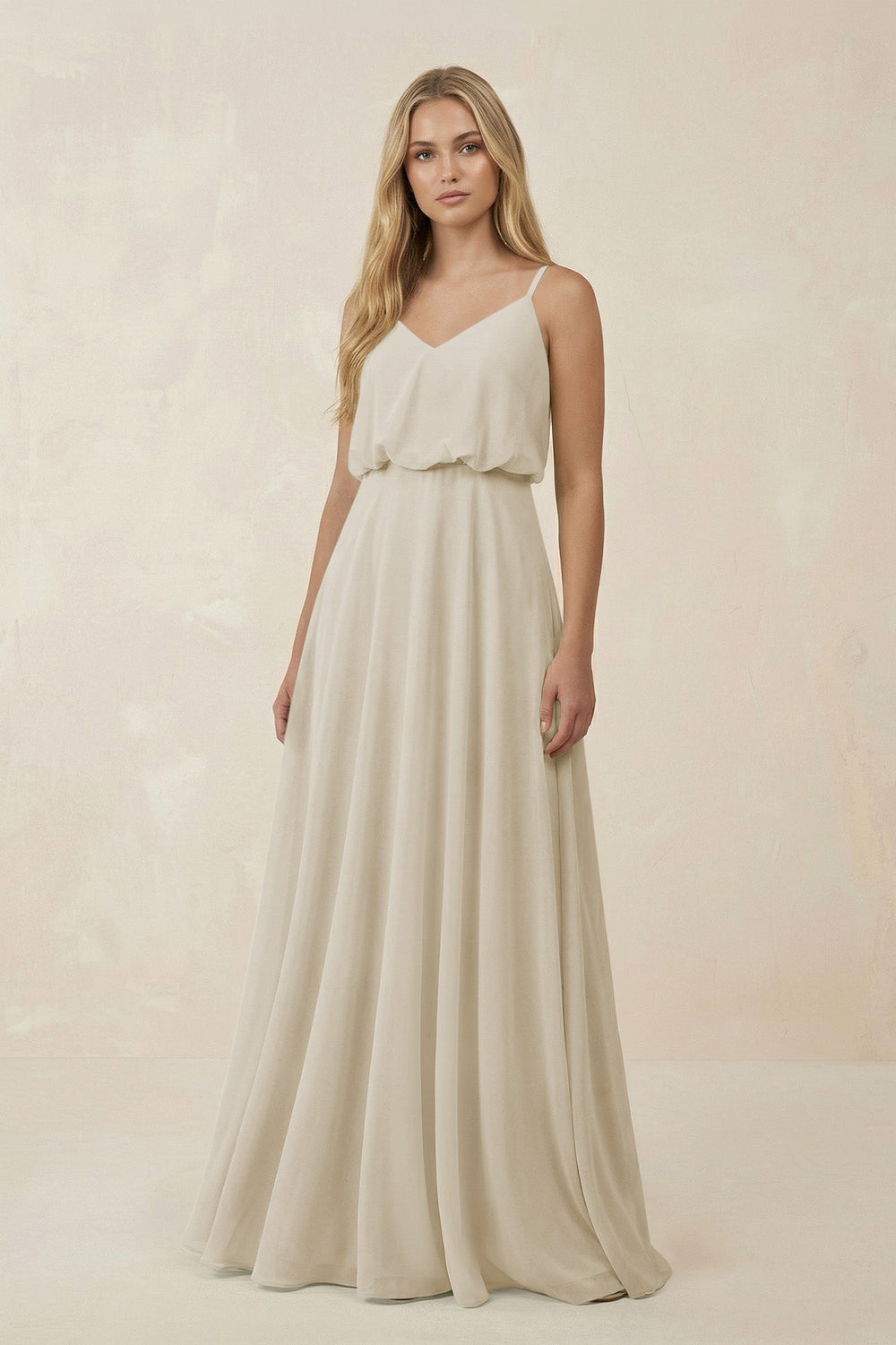 V-Neck Blouson A-Line Chiffon Bridesmaid Dress in Dove Gray