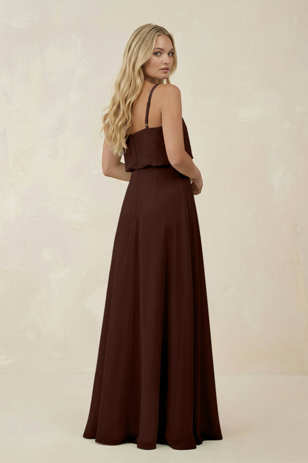 V-Neck Blouson A-Line Chiffon Bridesmaid Dress in Espresso