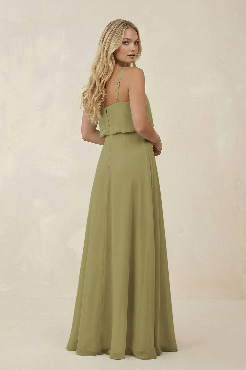 V-Neck Blouson A-Line Chiffon Bridesmaid Dress in Moss Green