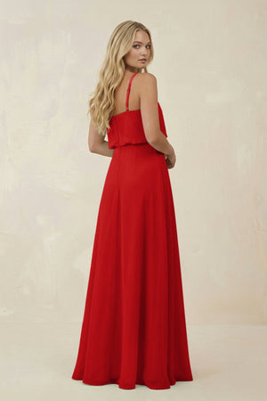 V - Neck Blouson A - Line Chiffon Bridesmaid Dress in Ruby Red - KISS BRIDAL Bridesmaid Dresses