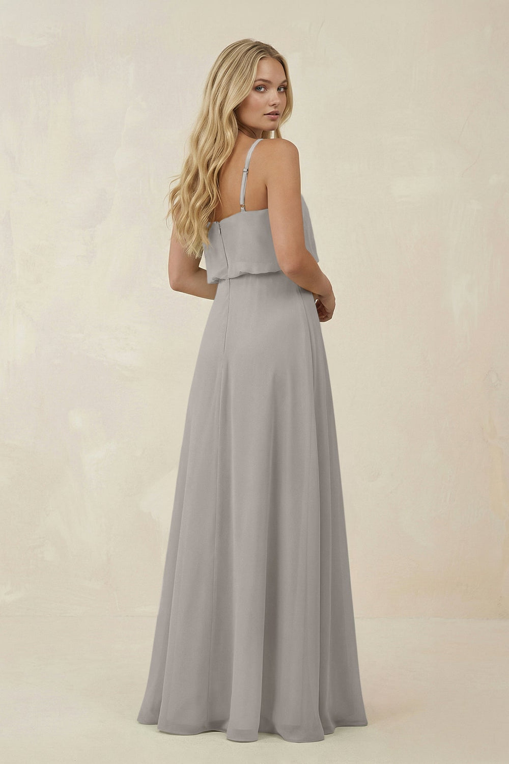 V-Neck Blouson A-Line Chiffon Bridesmaid Dress in Silver