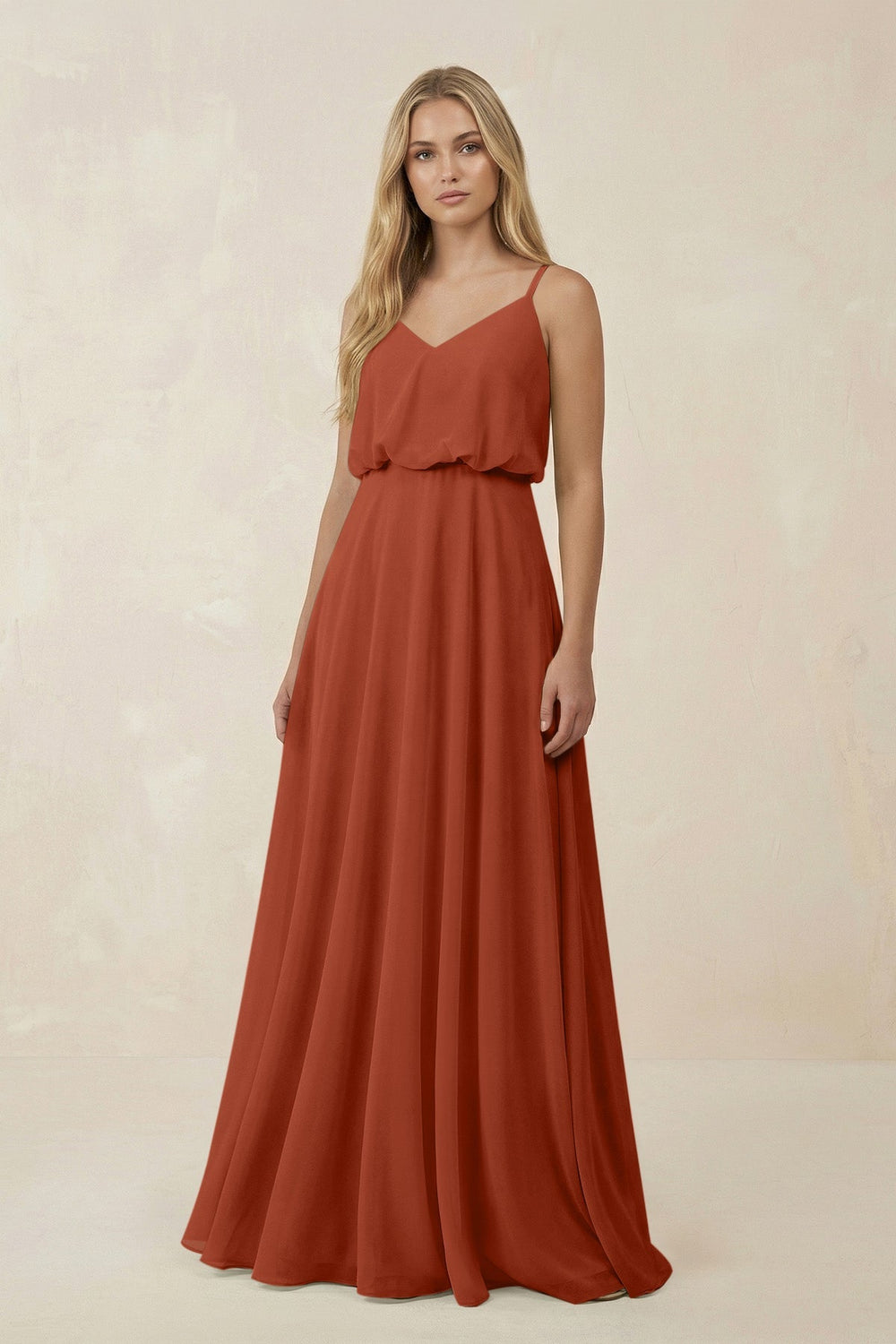 V-Neck Blouson A-Line Chiffon Bridesmaid Dress in Spice