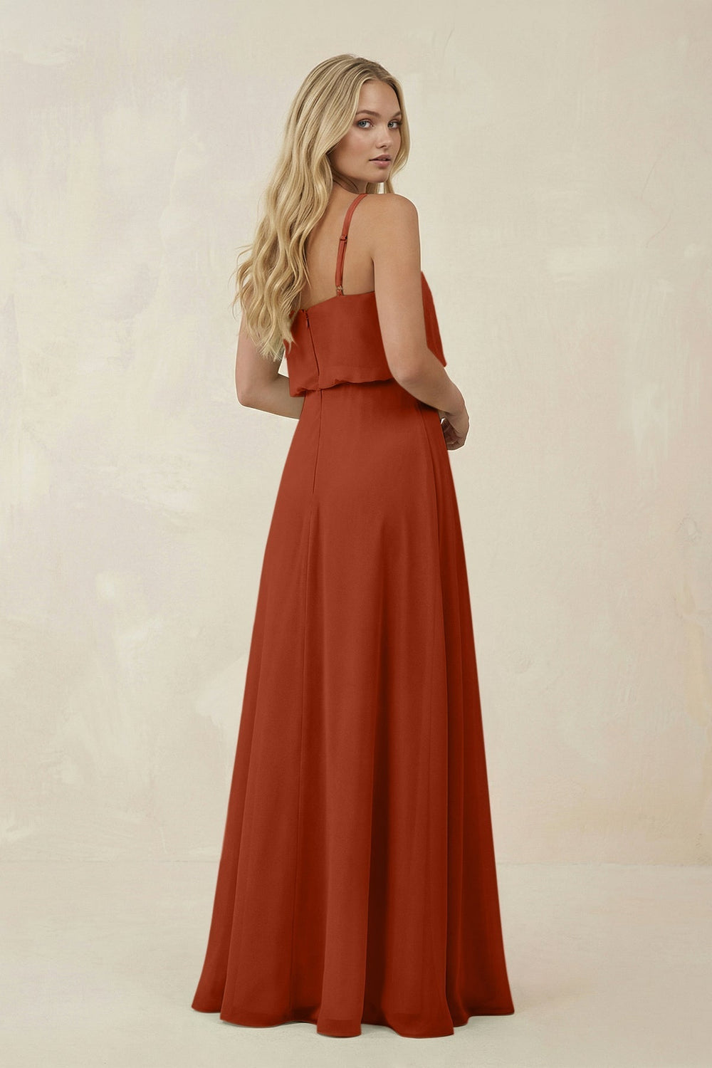 V-Neck Blouson A-Line Chiffon Bridesmaid Dress in Spice