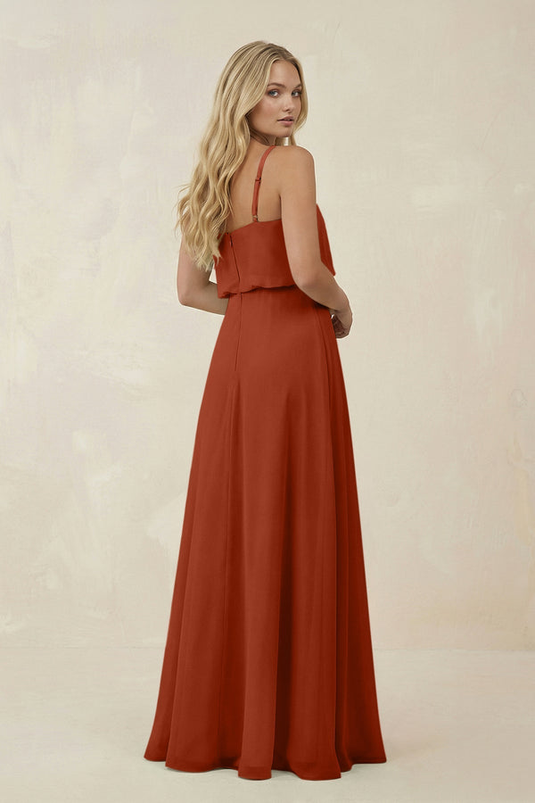 V - Neck Blouson A - Line Chiffon Bridesmaid Dress in Spice - KISS BRIDAL Bridesmaid Dresses