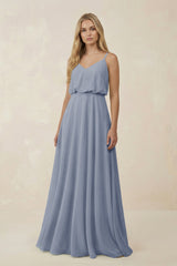 V - Neck Blouson A - Line Chiffon Bridesmaid Dress in Twilight - KISS BRIDAL Bridesmaid Dresses