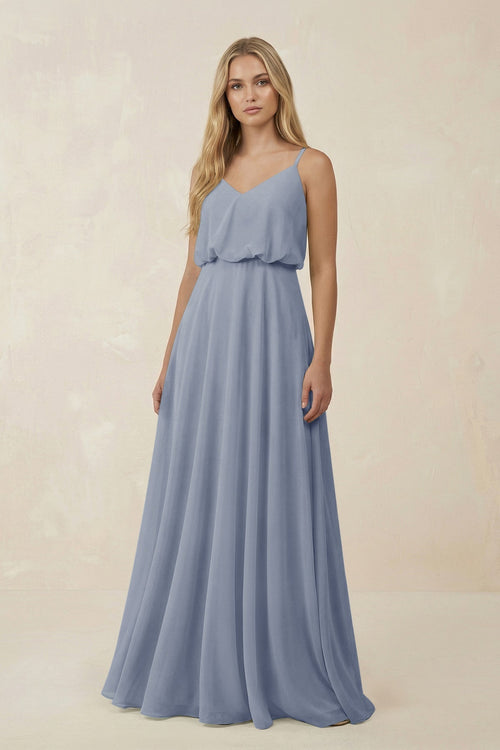 V - Neck Blouson A - Line Chiffon Bridesmaid Dress in Twilight - KISS BRIDAL Bridesmaid Dresses