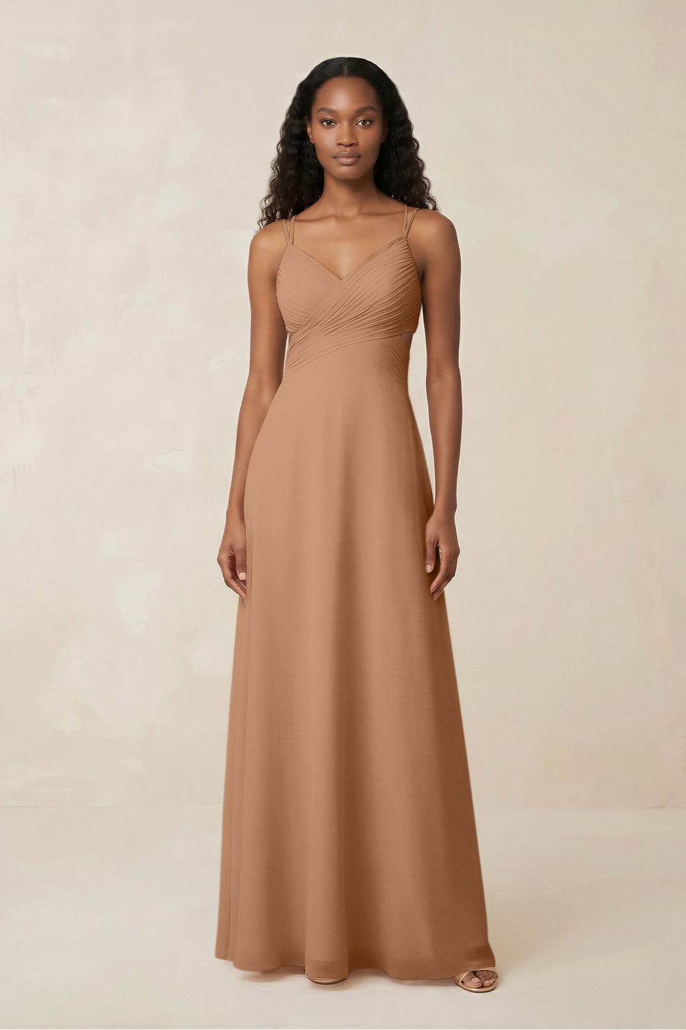 V-Neck Chiffon A-Line Cut-Out Bridesmaid Dress in Bronzer