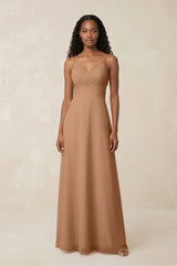 V - Neck Chiffon A - Line Cut - Out Bridesmaid Dress in Bronzer - KISS BRIDAL Bridesmaid Dresses