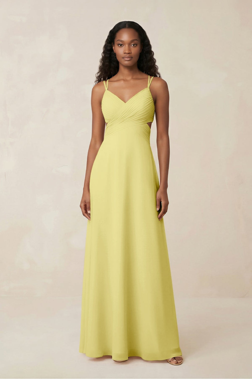 V-Neck Chiffon A-Line Cut-Out Bridesmaid Dress in Buttercup