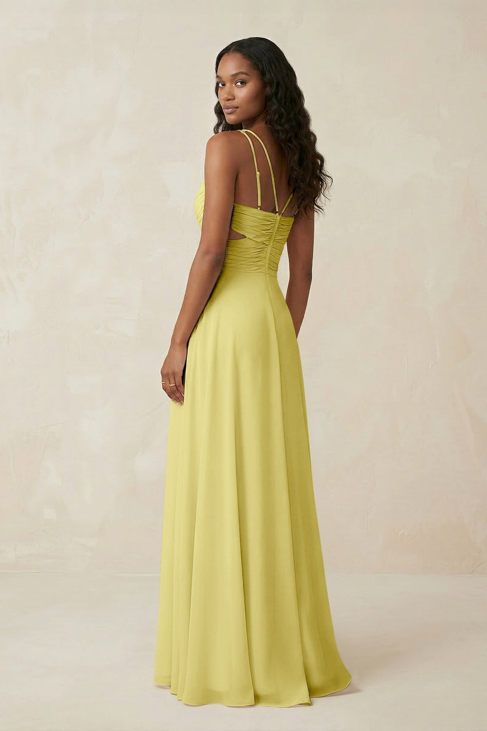 V-Neck Chiffon A-Line Cut-Out Bridesmaid Dress in Buttercup