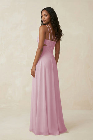 V-Neck Chiffon A-Line Cut-Out Bridesmaid Dress in Candy Pink (2) | KISSBRIDAL
