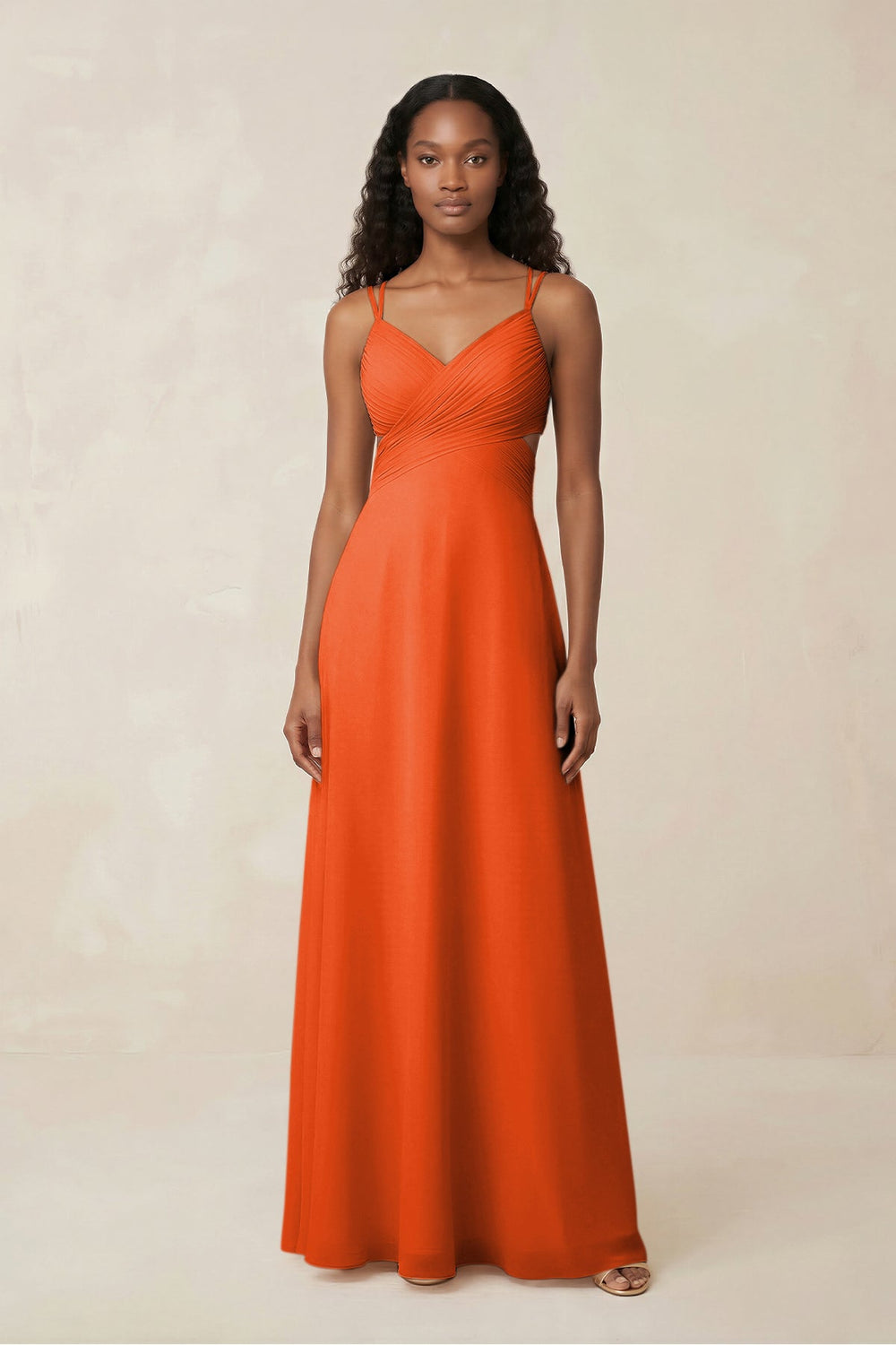 V-Neck Chiffon A-Line Cut-Out Bridesmaid Dress in Cinnamon