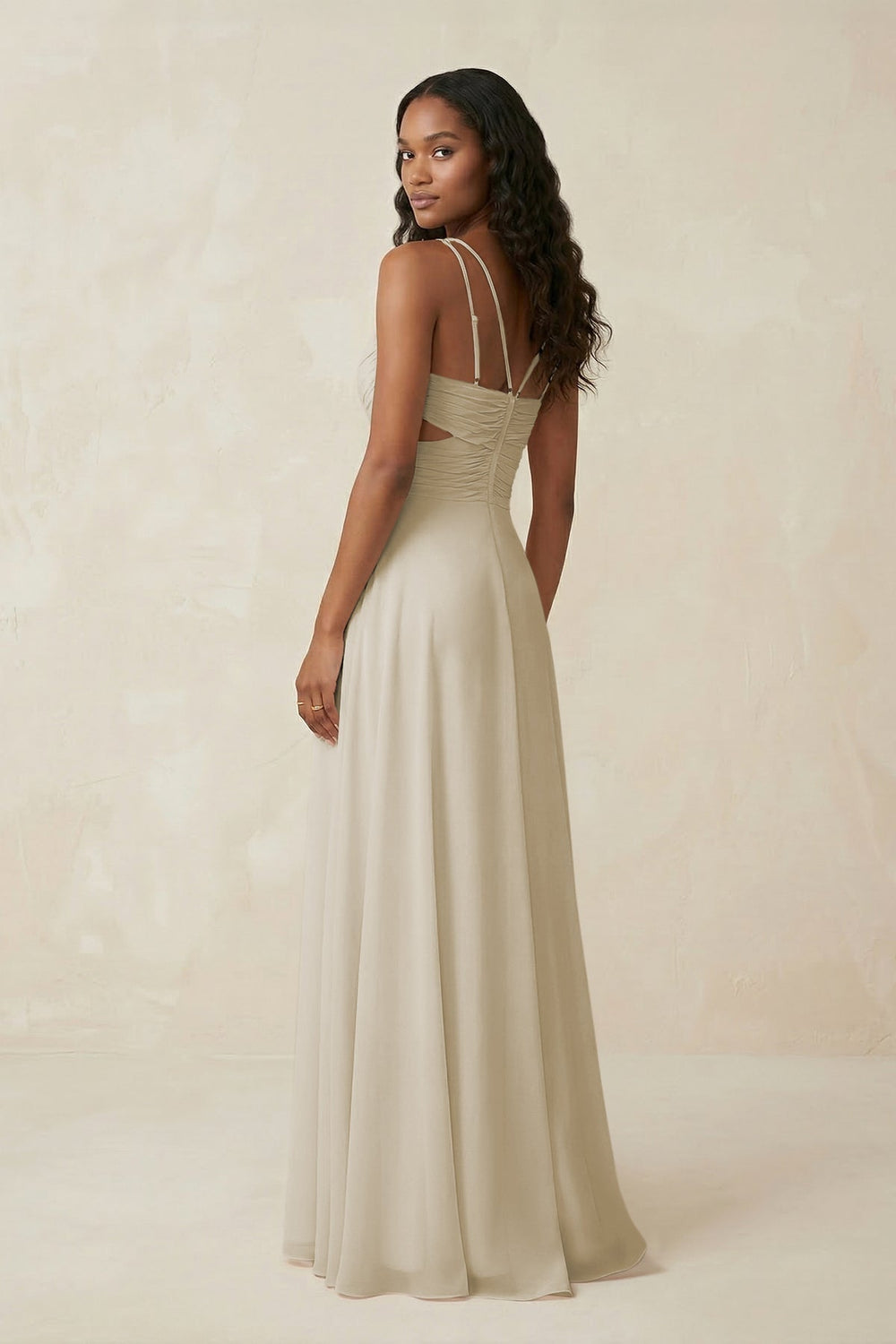 V-Neck Chiffon A-Line Cut-Out Bridesmaid Dress in Dove Gray