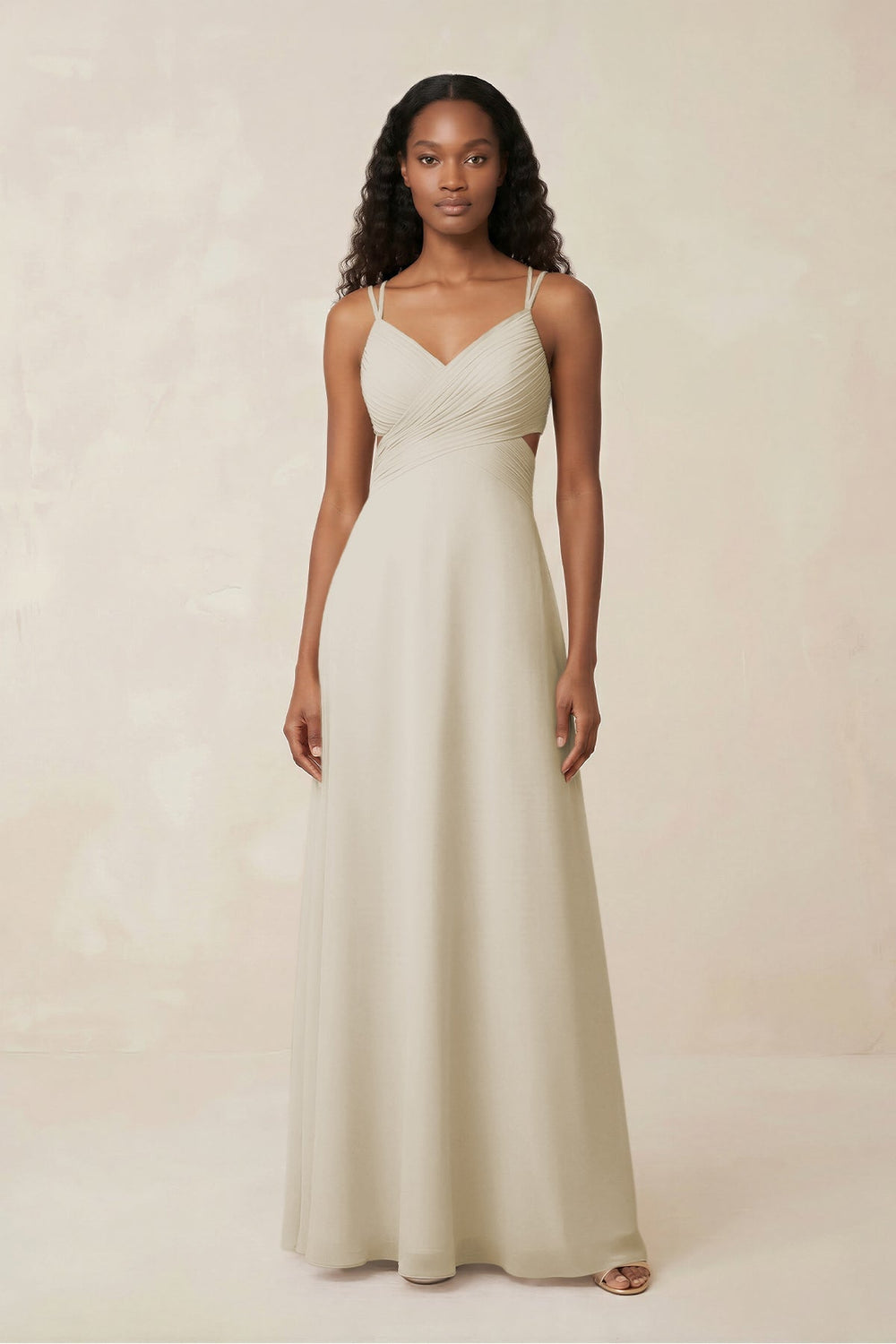 V-Neck Chiffon A-Line Cut-Out Bridesmaid Dress in Dove Gray