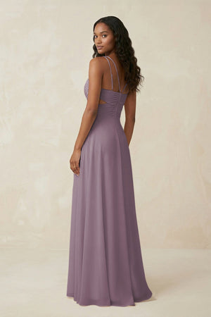 V-Neck Chiffon A-Line Cut-Out Bridesmaid Dress in Dusk (2) | KISSBRIDAL