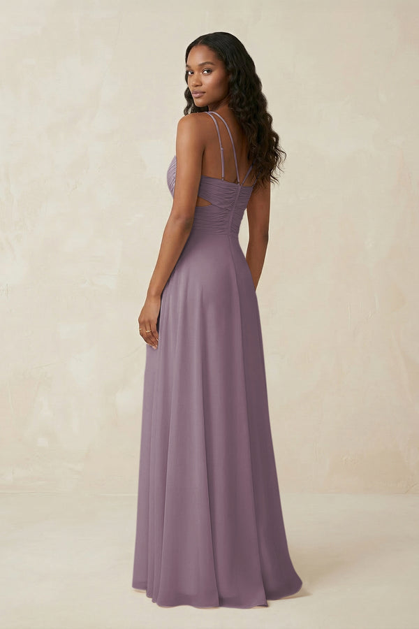 V-Neck Chiffon A-Line Cut-Out Bridesmaid Dress in Dusk (2) | KISSBRIDAL