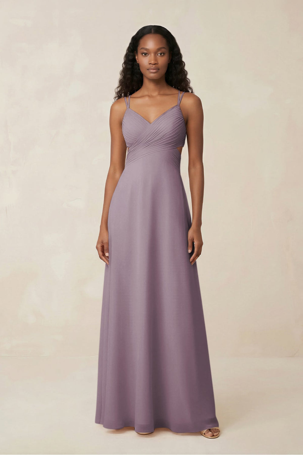 V-Neck Chiffon A-Line Cut-Out Bridesmaid Dress in Dusk