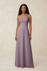V-Neck Chiffon A-Line Cut-Out Bridesmaid Dress in Dusk | KISSBRIDAL