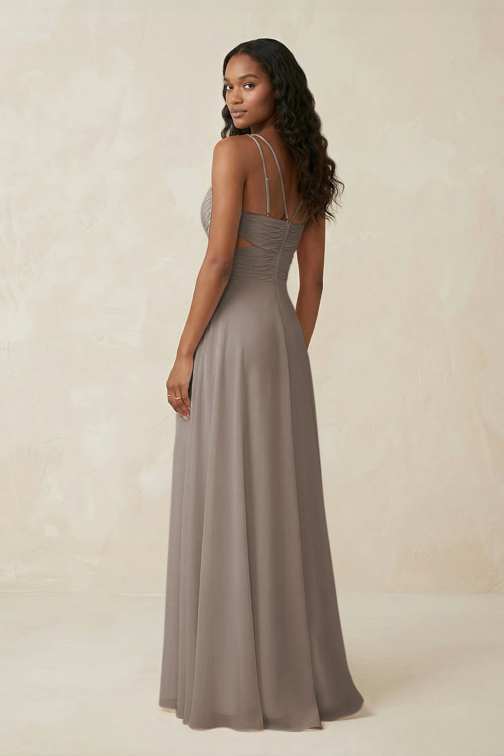 V-Neck Chiffon A-Line Cut-Out Bridesmaid Dress in Frost