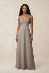 V-Neck Chiffon A-Line Cut-Out Bridesmaid Dress in Frost | KISSBRIDAL