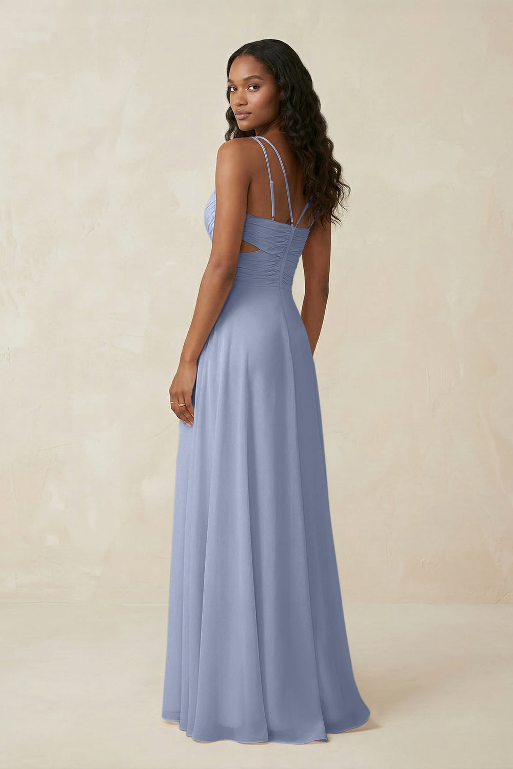 V-Neck Chiffon A-Line Cut-Out Bridesmaid Dress in Ice
