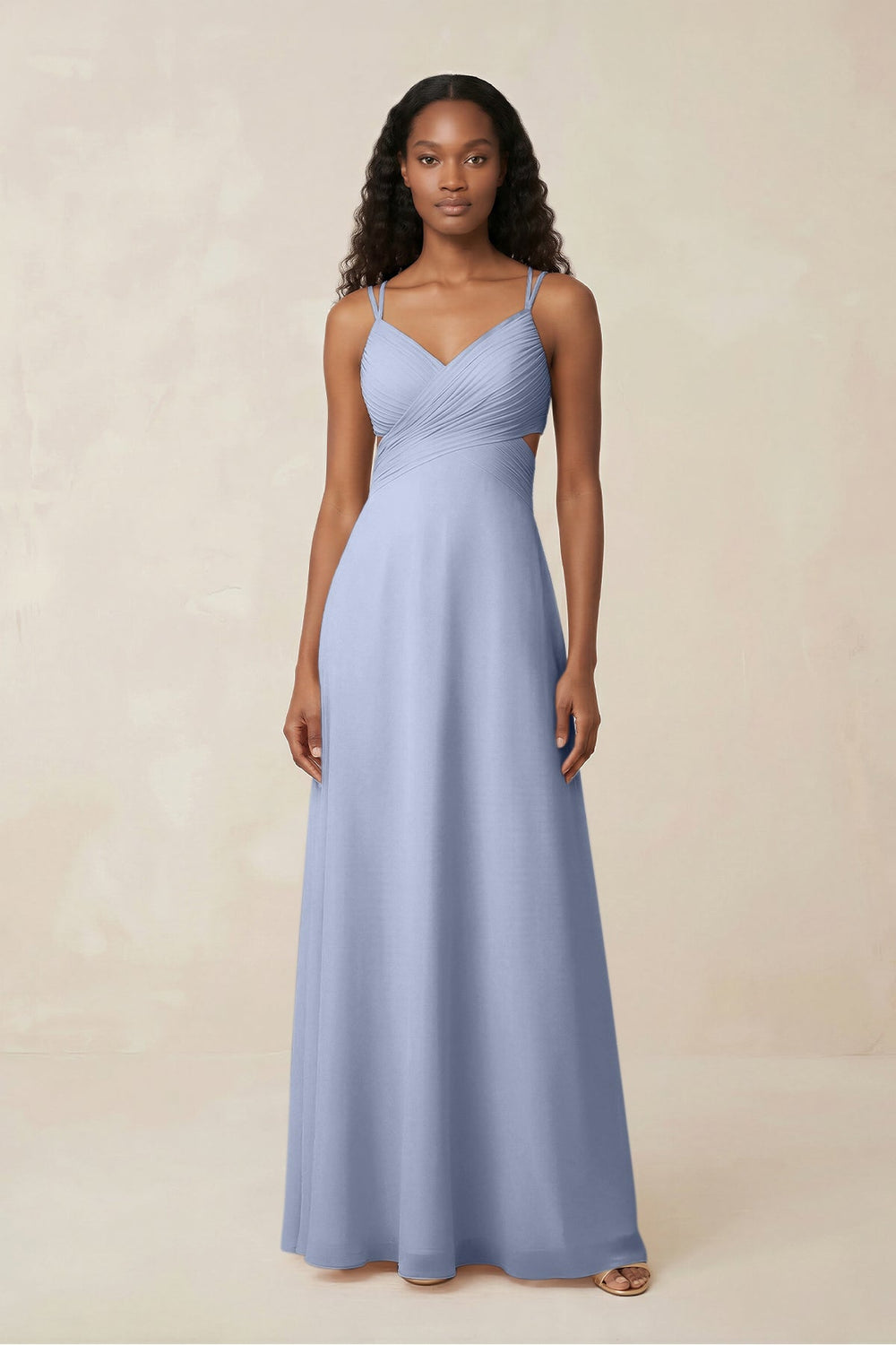 V-Neck Chiffon A-Line Cut-Out Bridesmaid Dress in Ice