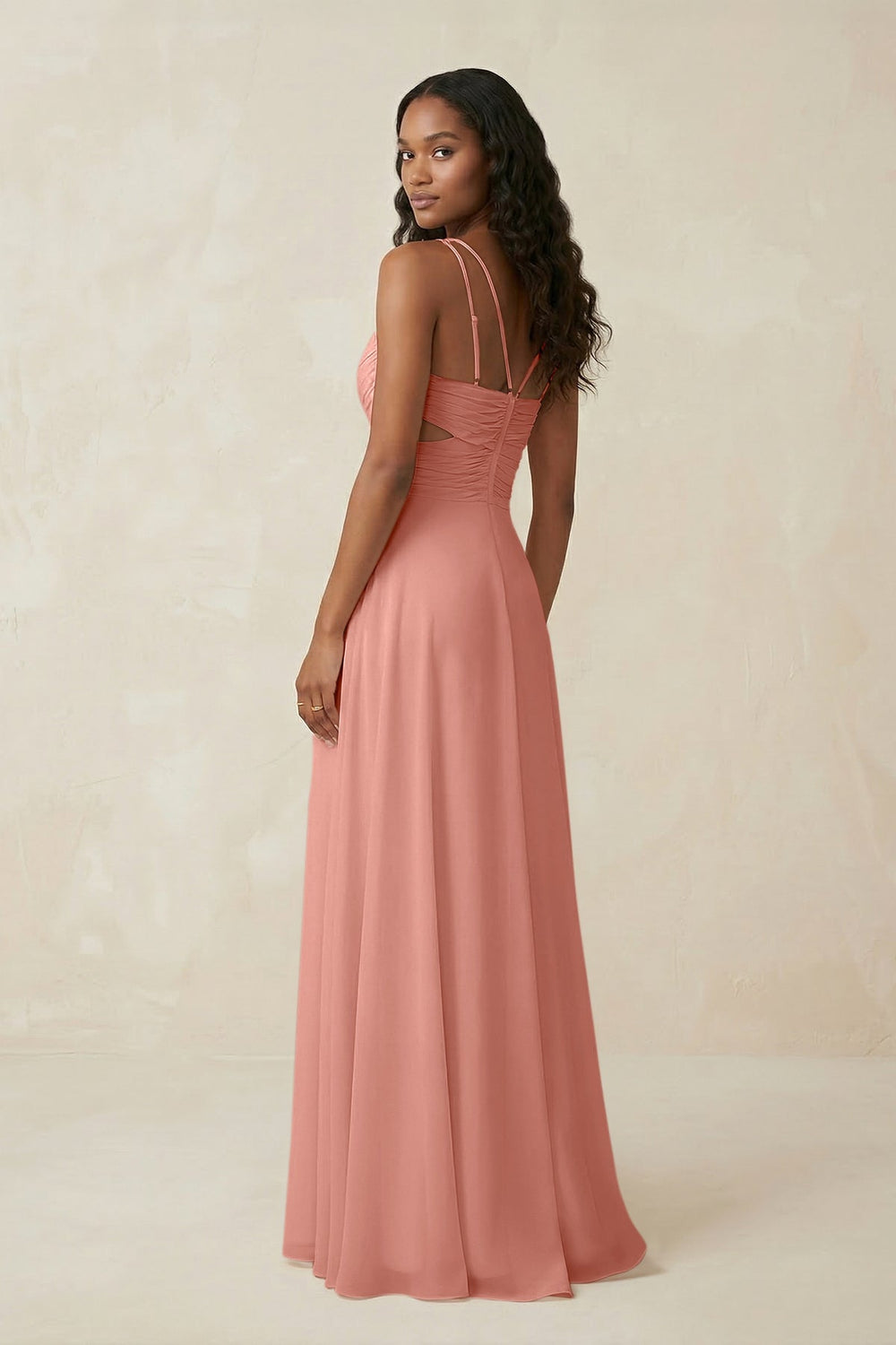 V-Neck Chiffon A-Line Cut-Out Bridesmaid Dress in Rosette