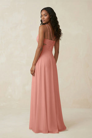 V-Neck Chiffon A-Line Cut-Out Bridesmaid Dress in Rosette (2) | KISSBRIDAL