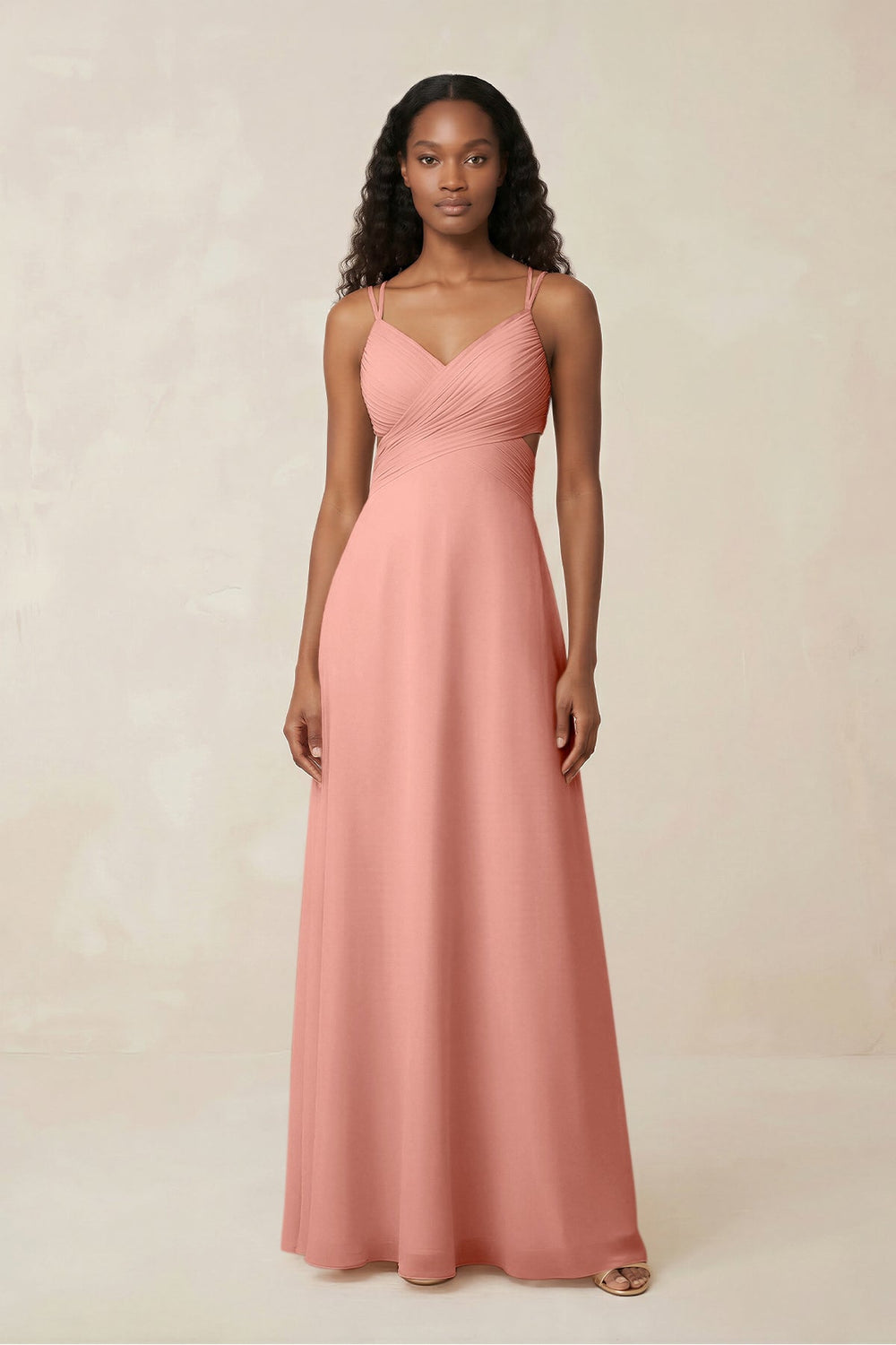 V-Neck Chiffon A-Line Cut-Out Bridesmaid Dress in Rosette