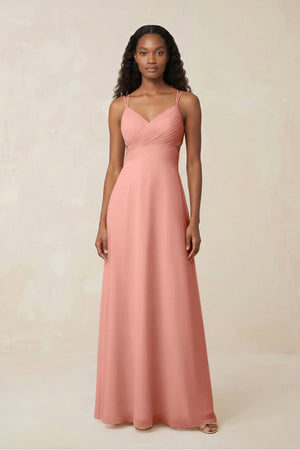 V-Neck Chiffon A-Line Cut-Out Bridesmaid Dress in Rosette | KISSBRIDAL